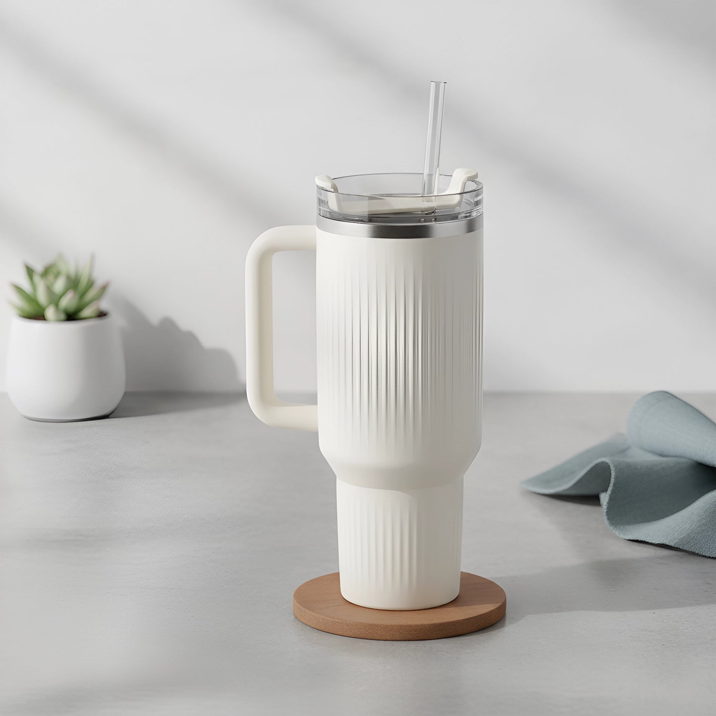 Stanley Quencher Fluted Tumbler with Handle| Vacuum Insulated| Stainless Steel Durability| With Lid and Straw| 1.18 litres