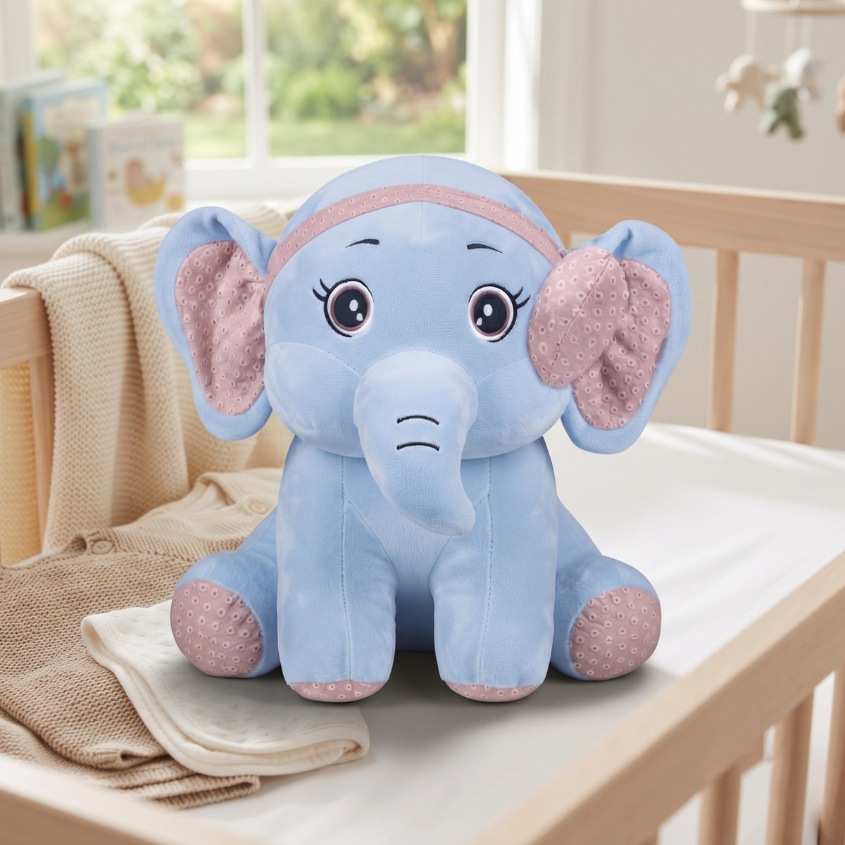 Blue Bow Elephant Soft Toy for Kids | 60 cm