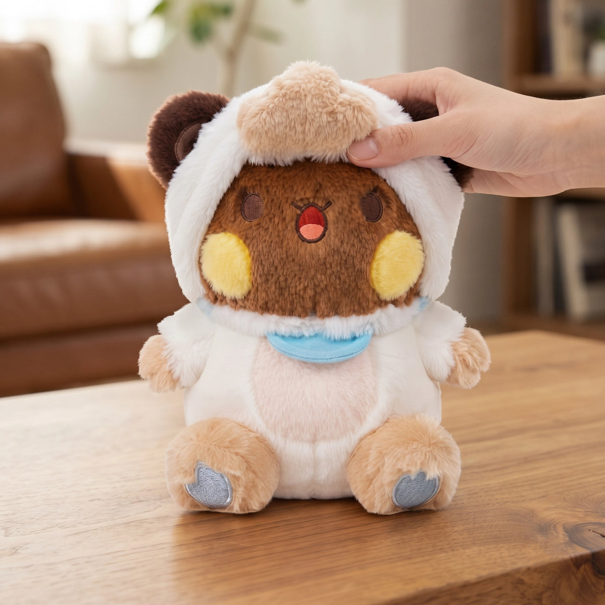Dudu Bear Plush Toy with Fluffy White Hood | 35 cm
