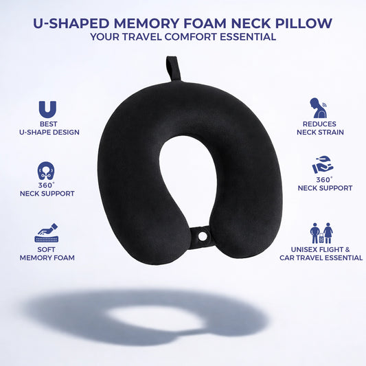 U-Shaped Memory Foam Neck-Rest Travel Pillow | Unisex Round Sleeping Neck-Support for Flight, Car, & Airport