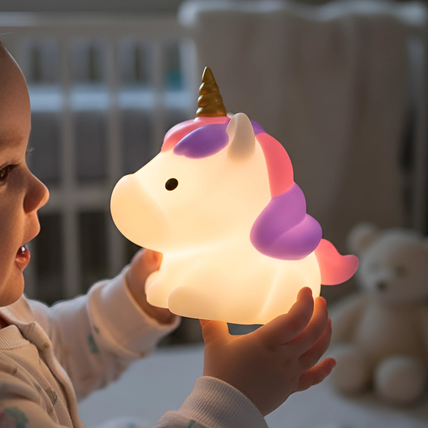 Cute Rainbow Unicorn Silicone Night Lamp | Squishy Dimmable LED Light Toy For Kids