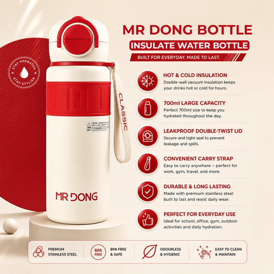 MR DONG Insulated Water Bottle With Strap | Hot & Cold | 700ml
