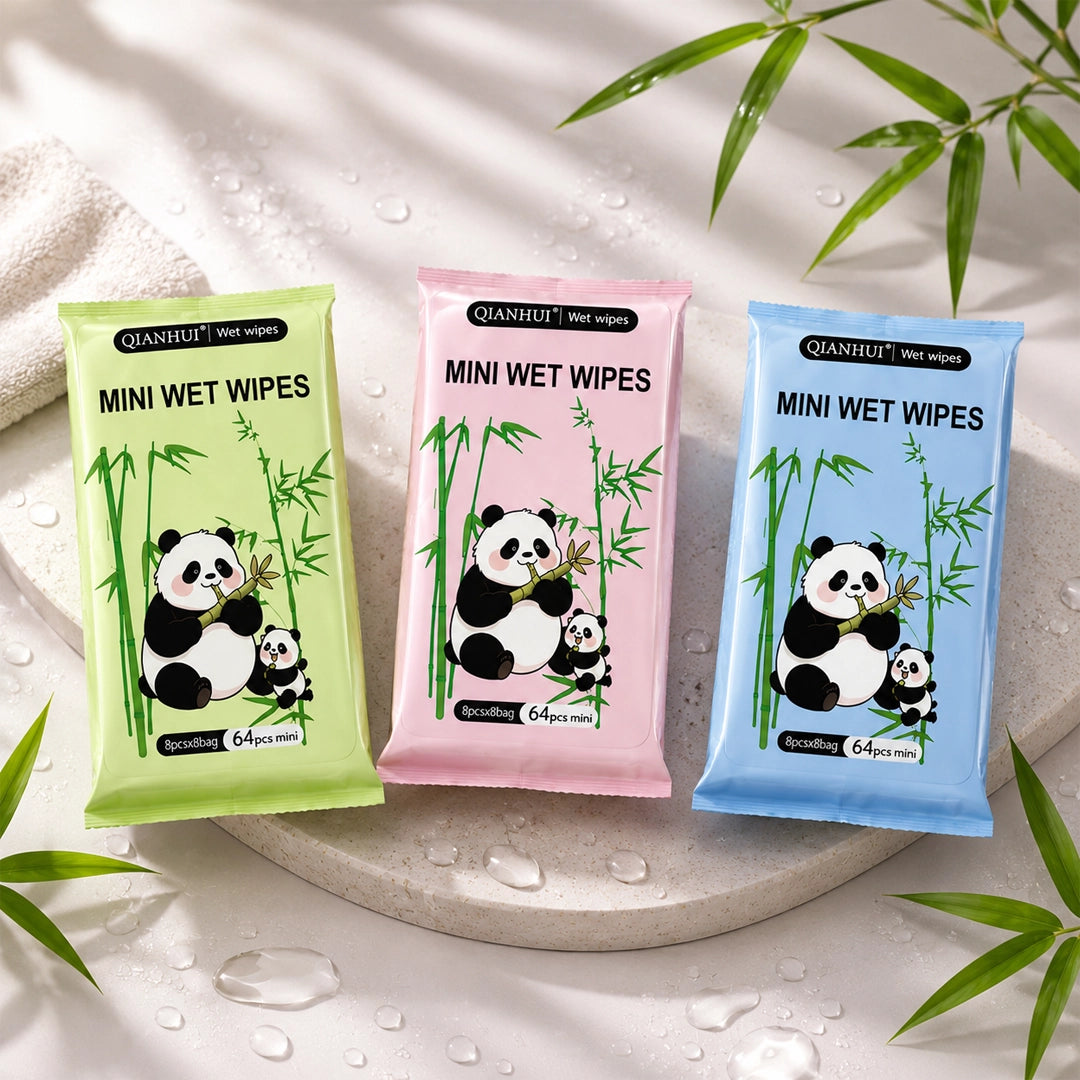Panda Mini Wet Tissue Wipes | Vitamin E | 64 Small Pcs