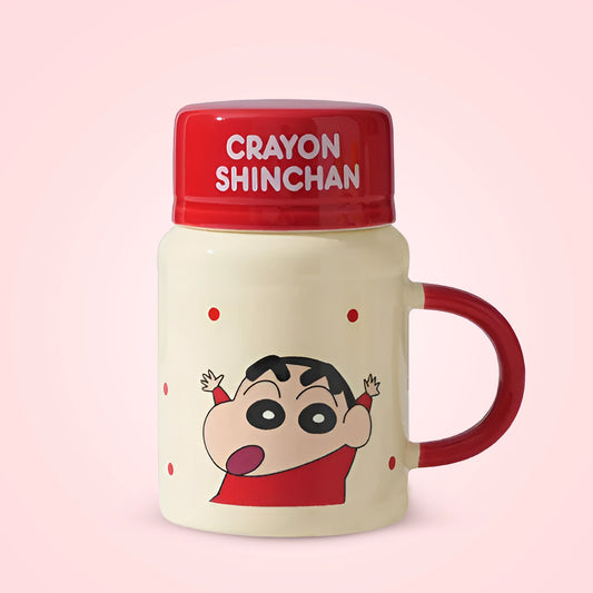 Cute Ceramic Crayon Shinchan Coffee Mug with Lid | Ideal for Kids and Adults