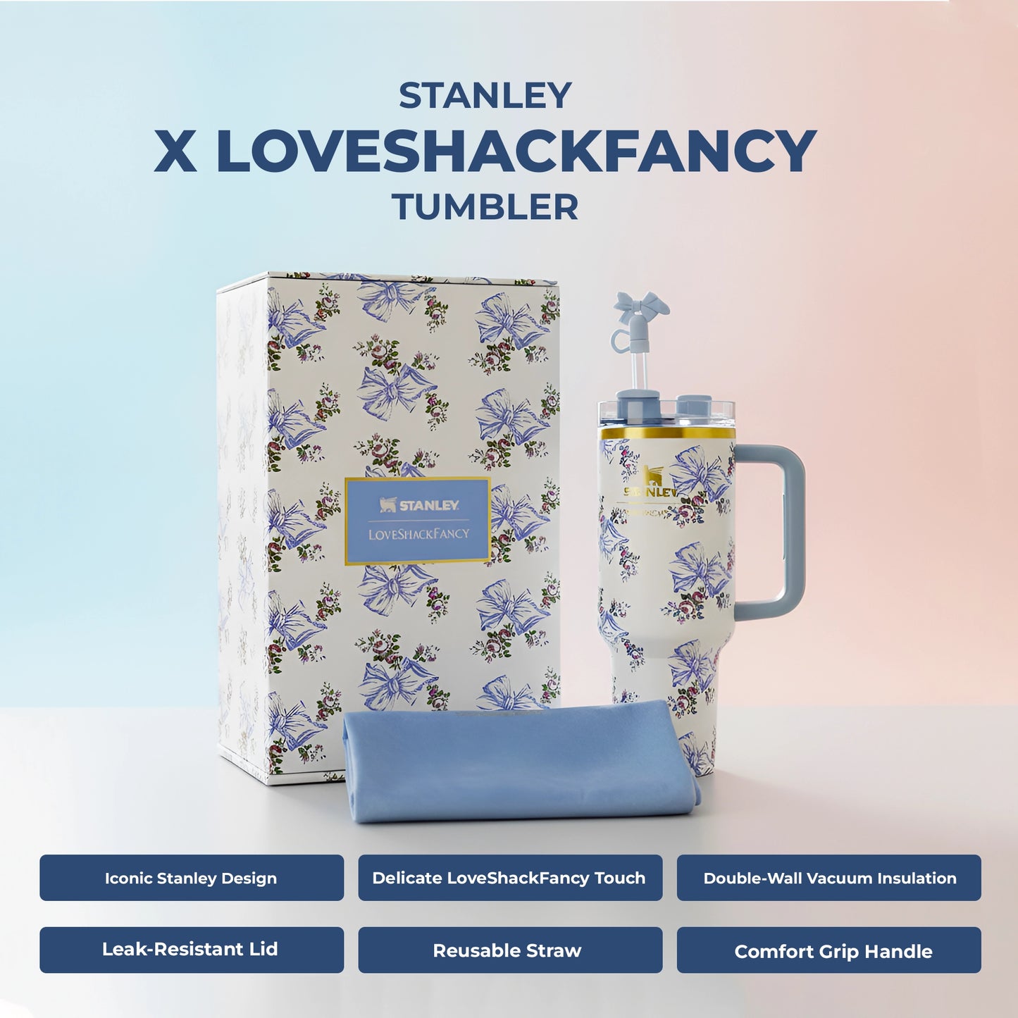 Stanley x LoveShackFancy Tumbler| With Leak-Resistant Lid and Straw| 1.18 Litres