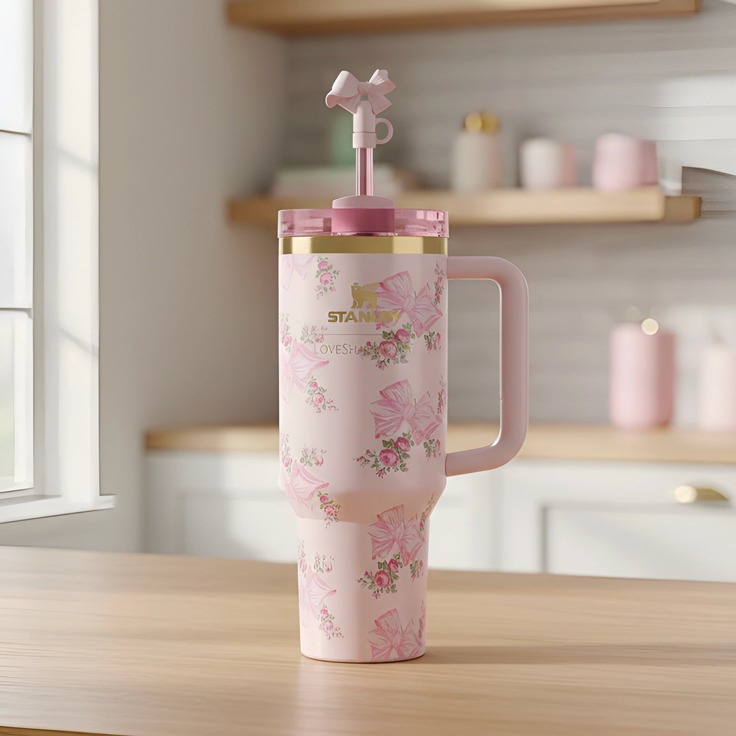 Stanley x LoveShackFancy Tumbler| With Leak-Resistant Lid and Straw| 1.18 Litres