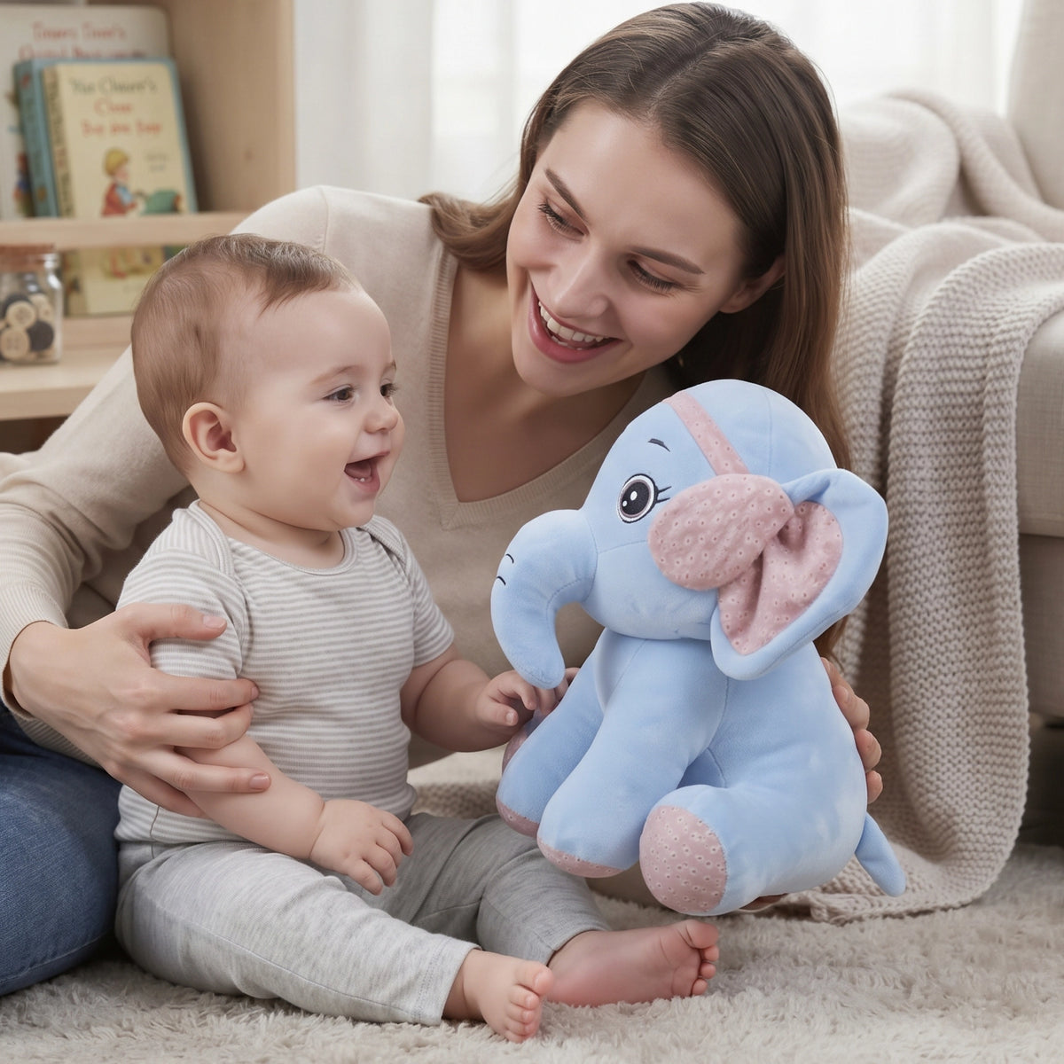 Blue Bow Elephant Soft Toy for Kids | 60 cm