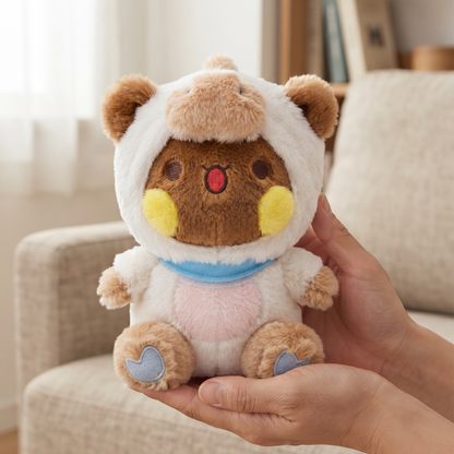 Dudu Bear Plush Toy with Fluffy White Hood | 35 cm