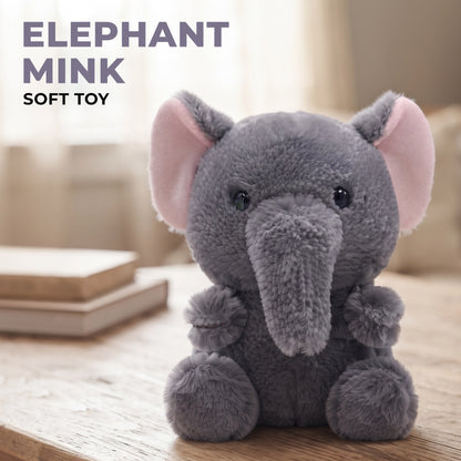 Grey Elephant Mink Soft Toy with Pink Ears | 25 cm