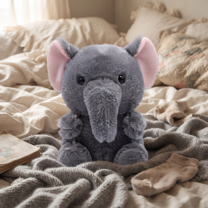 Grey Elephant Mink Soft Toy with Pink Ears | 25 cm