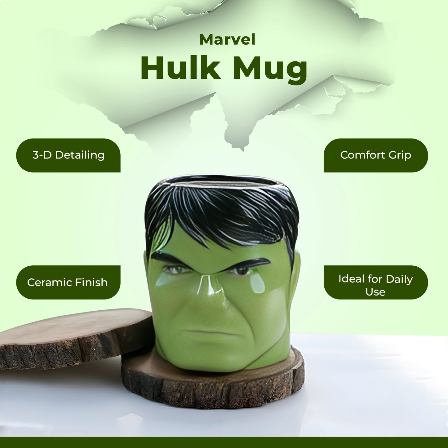Hulk Mug 3-D Ceramic Mug with Sculpted Marvel for Coffee