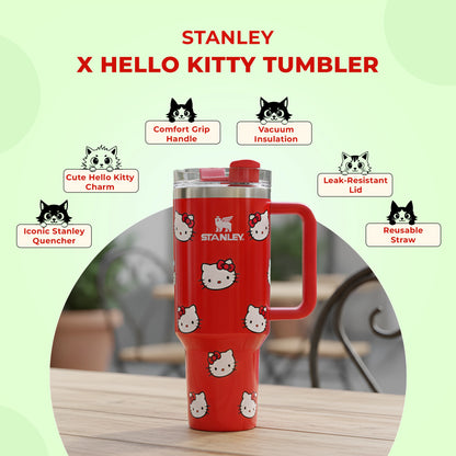 Stanley Cute Hello Kitty Tumbler | Vacuum Insulated | With Leak-Proof Lid and Reusable Straw |1.18 Litres
