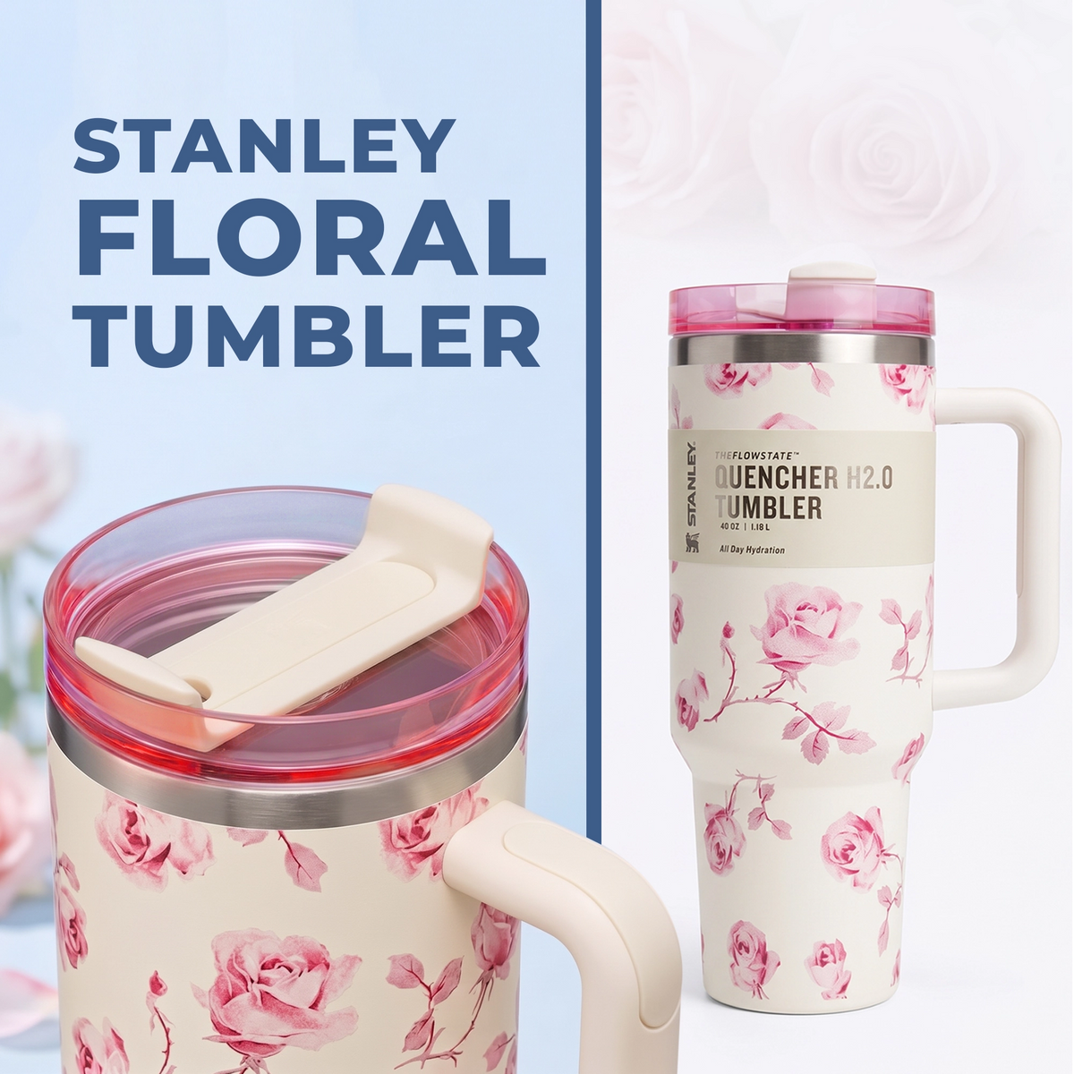 Stanley Floral Tumbler 40 Oz | Insulated Floral Print with Straw & Lid