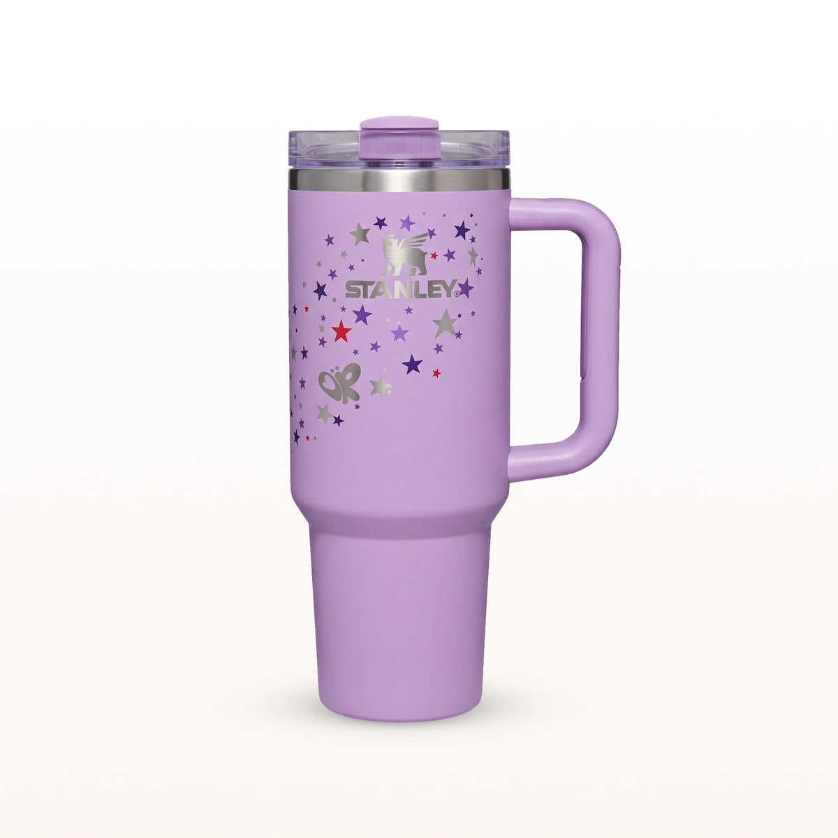 Stanley Star Tumbler 40 Oz | Purple Star Print | Stainless Steel | Insulated Design with Handle, Lid & Straw