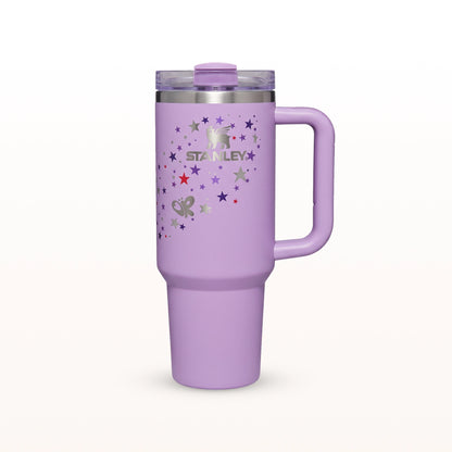 Stanley Star Tumbler 40 Oz | Purple Star Print | Stainless Steel | Insulated Design with Handle, Lid & Straw