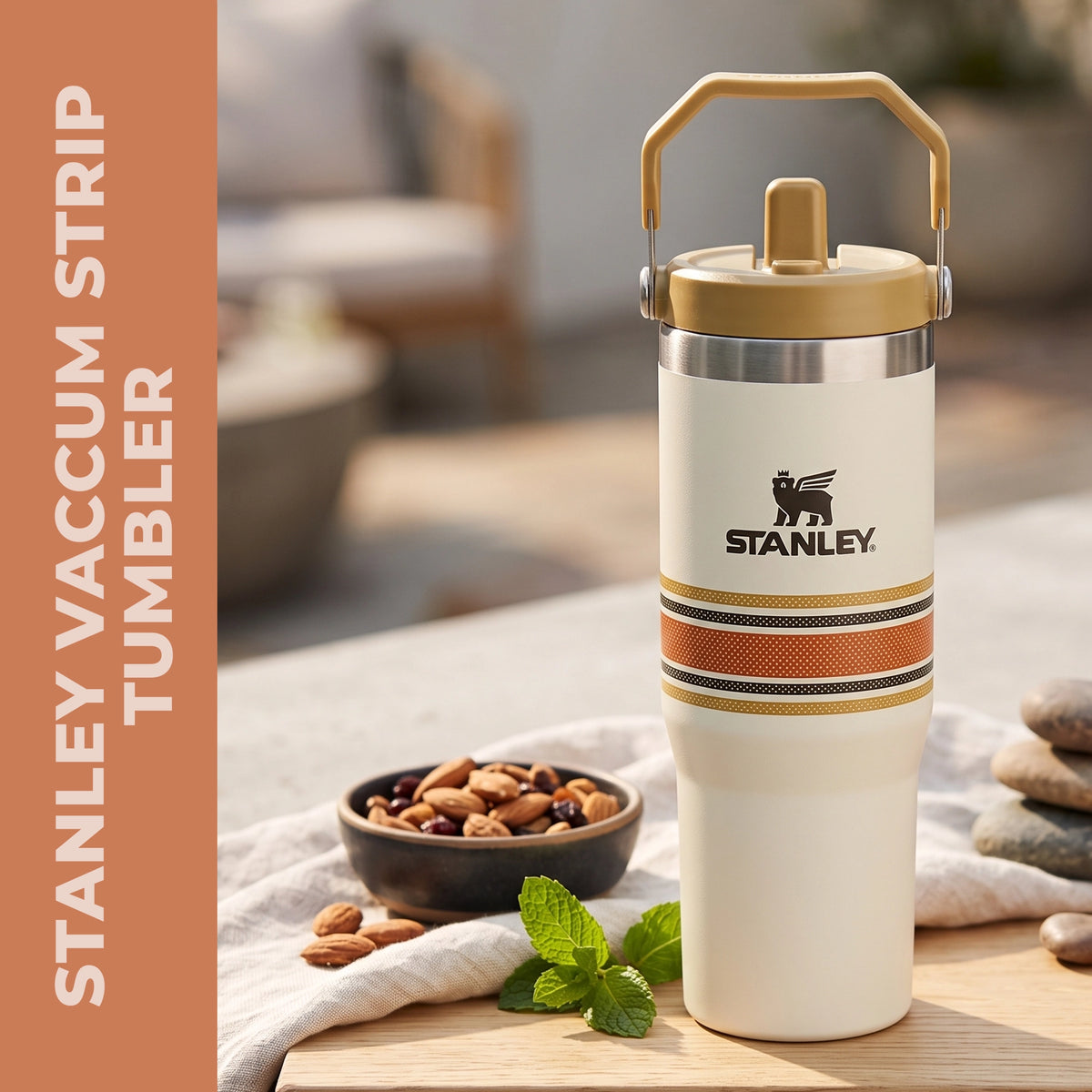 Stanley Striped Tumbler 40 Oz | Stainless Steel | Insulated Design | With Handle, Lid & Reusable Straw
