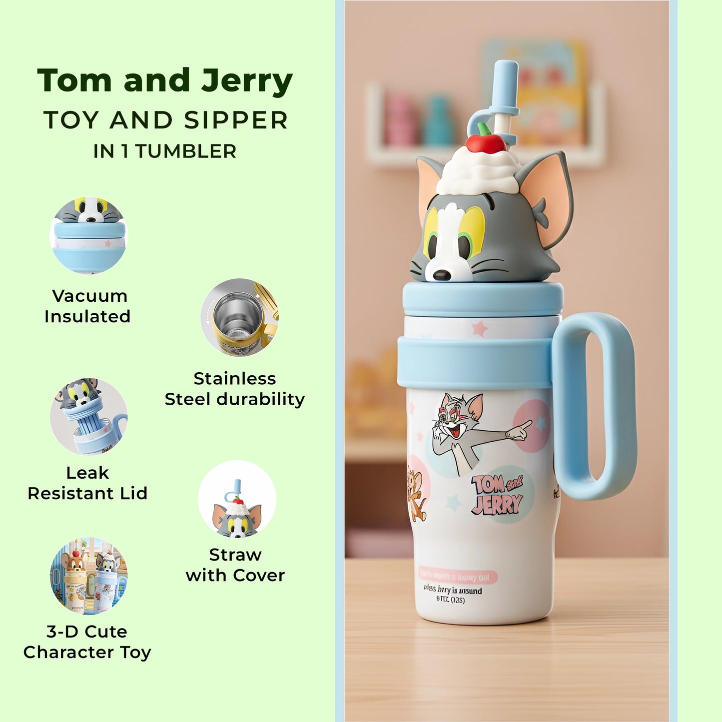 Tom and Jerry Cartoon Tumbler| Stainless Steel Vacuum Insulated| 800 ml