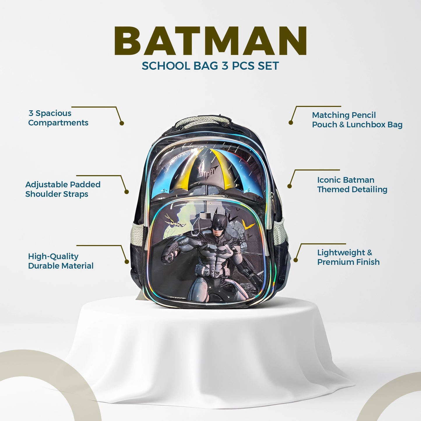Kids Batman School Bag | 3 Pcs Set