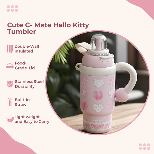 C-Mate Tumbler | Cute Hello Kitty Theme | Vacuum Insulated for Hot and Cold | 900 ml