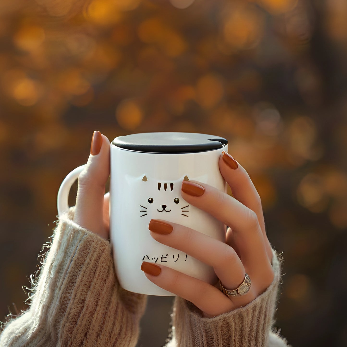 Ceramic Cat Mug with Tea Bag Holder Lid