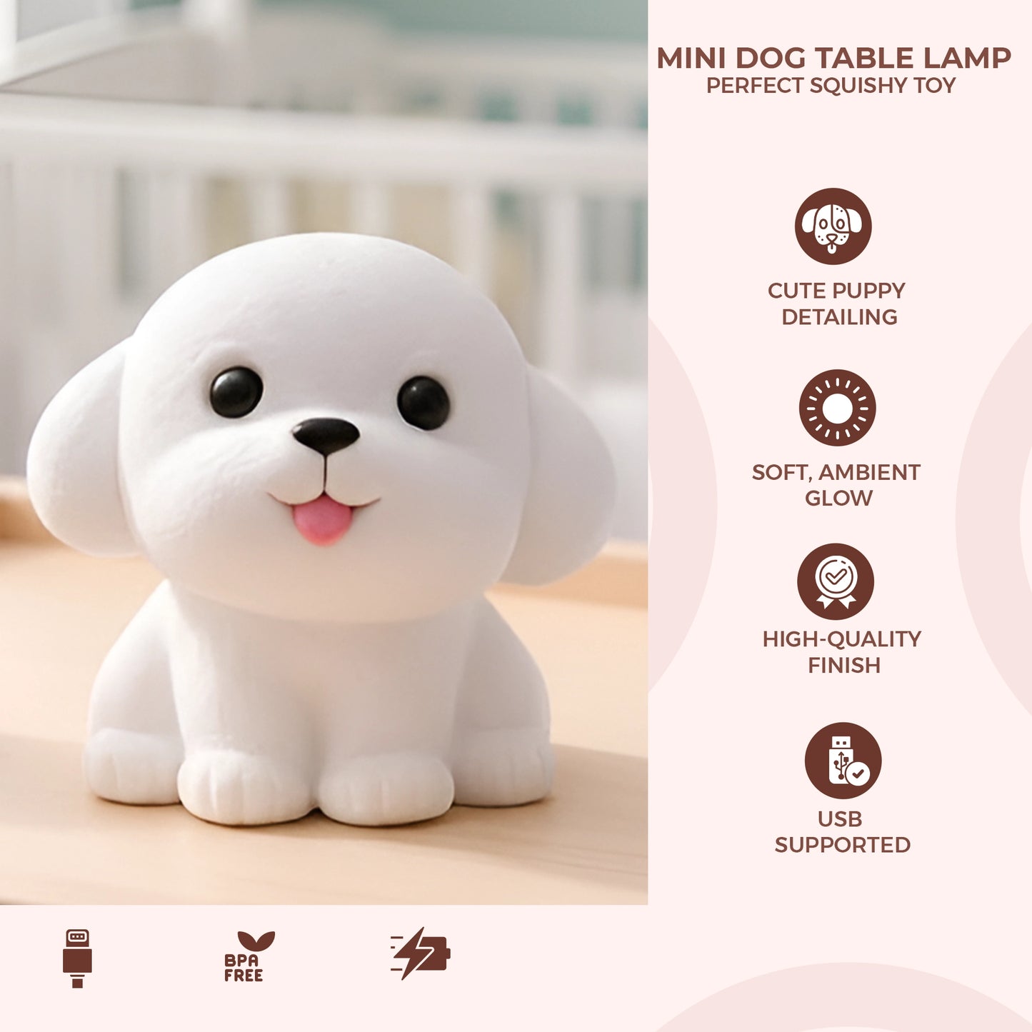 Cute White Dog Silicone Table Lamp | Squishy Puppy Light Toy For Babies & Kids
