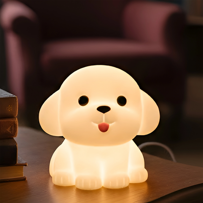 Cute White Dog Silicone Table Lamp | Squishy Puppy Light Toy For Babies & Kids