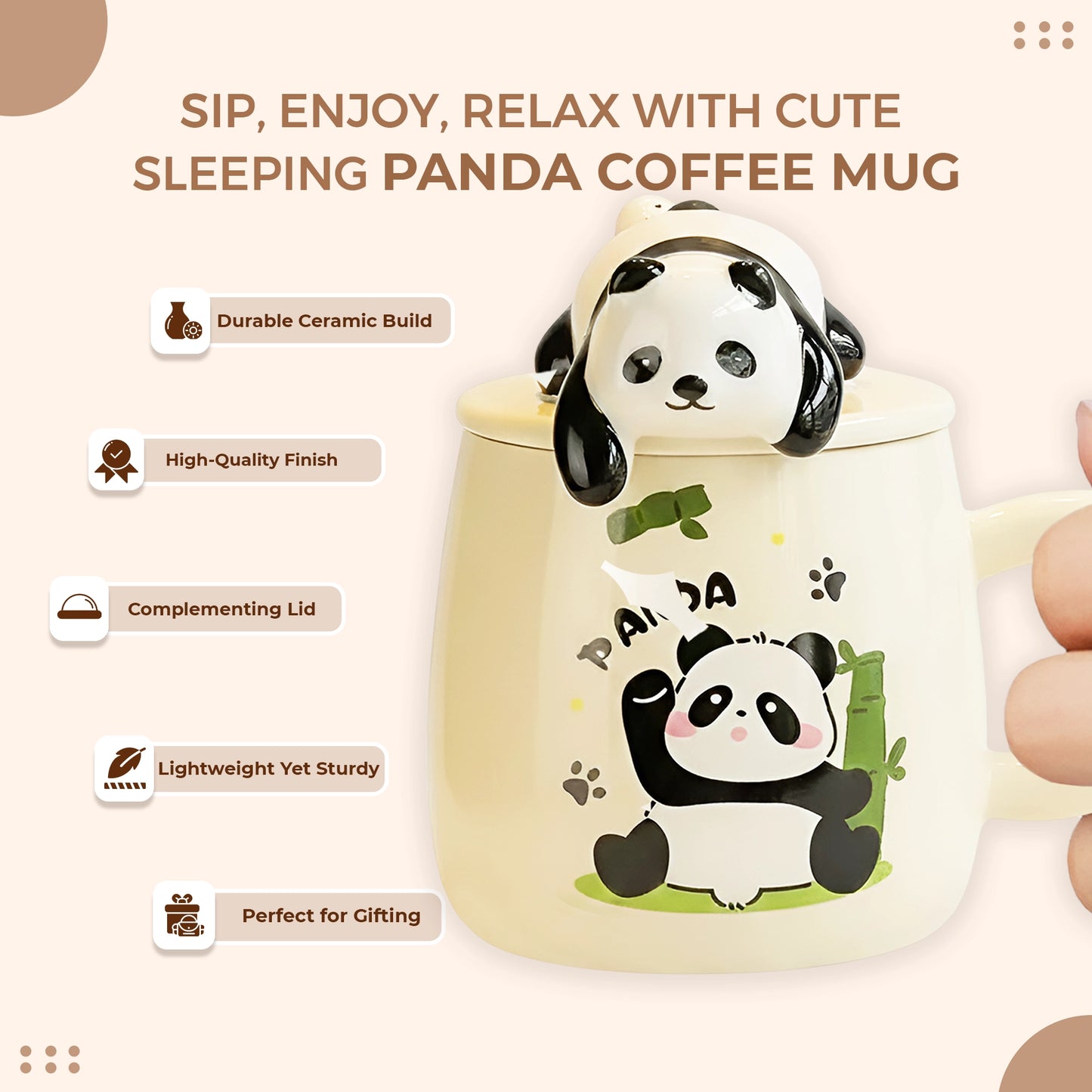 Sleeping Panda Cute Ceramic Cartoon Coffee Mug with Lid
