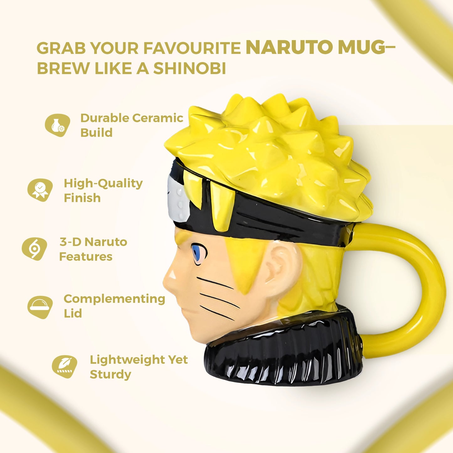 Naruto Ceramic 3-D Sculpted Mug with Lid | Ideal for Tea, Coffee