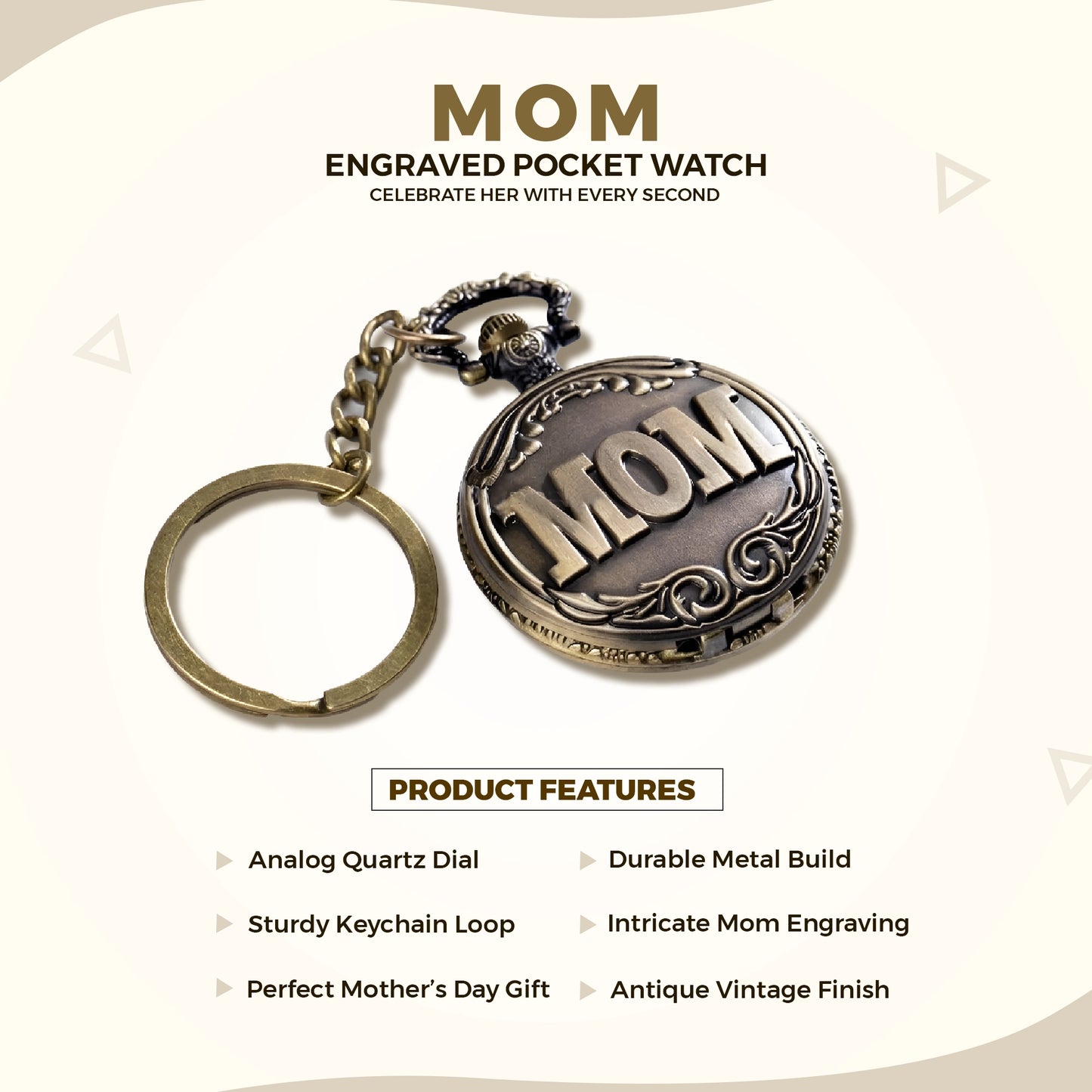 Mom Engraved Vintage Pocket Watch