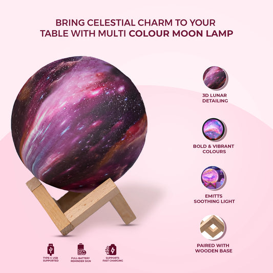 3D Moon Light Table Lamp | USB Rechargeable | Colour, 20 cm