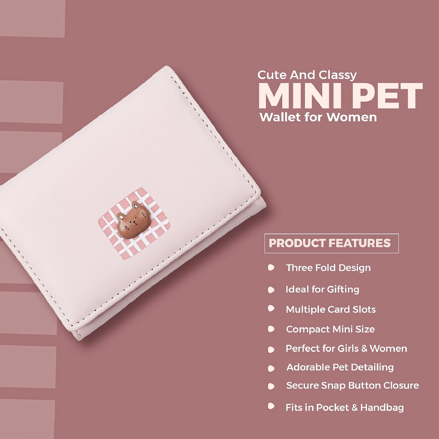 Cute Pet Mini Wallet | Three Fold Pocket Purse