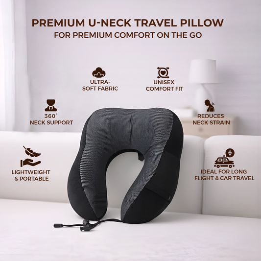 Premium U-Shaped Neck Rest Travel Pillow | Unisex Ultra-Soft Fabric Round Neck Support Sleeping Pillow Best For Airport, Flight, Car