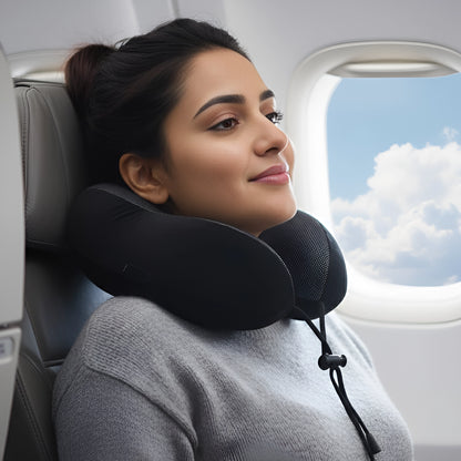 Premium U-Shaped Neck Rest Travel Pillow | Unisex Ultra-Soft Fabric Round Neck Support Sleeping Pillow Best For Airport, Flight, Car