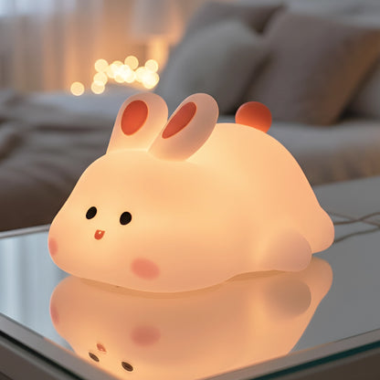 Cute Bunny Silicone Night Lamp | Squishy Rabbit Touch Lamp with 3 Level Dimmable Light | USB Rechargeable