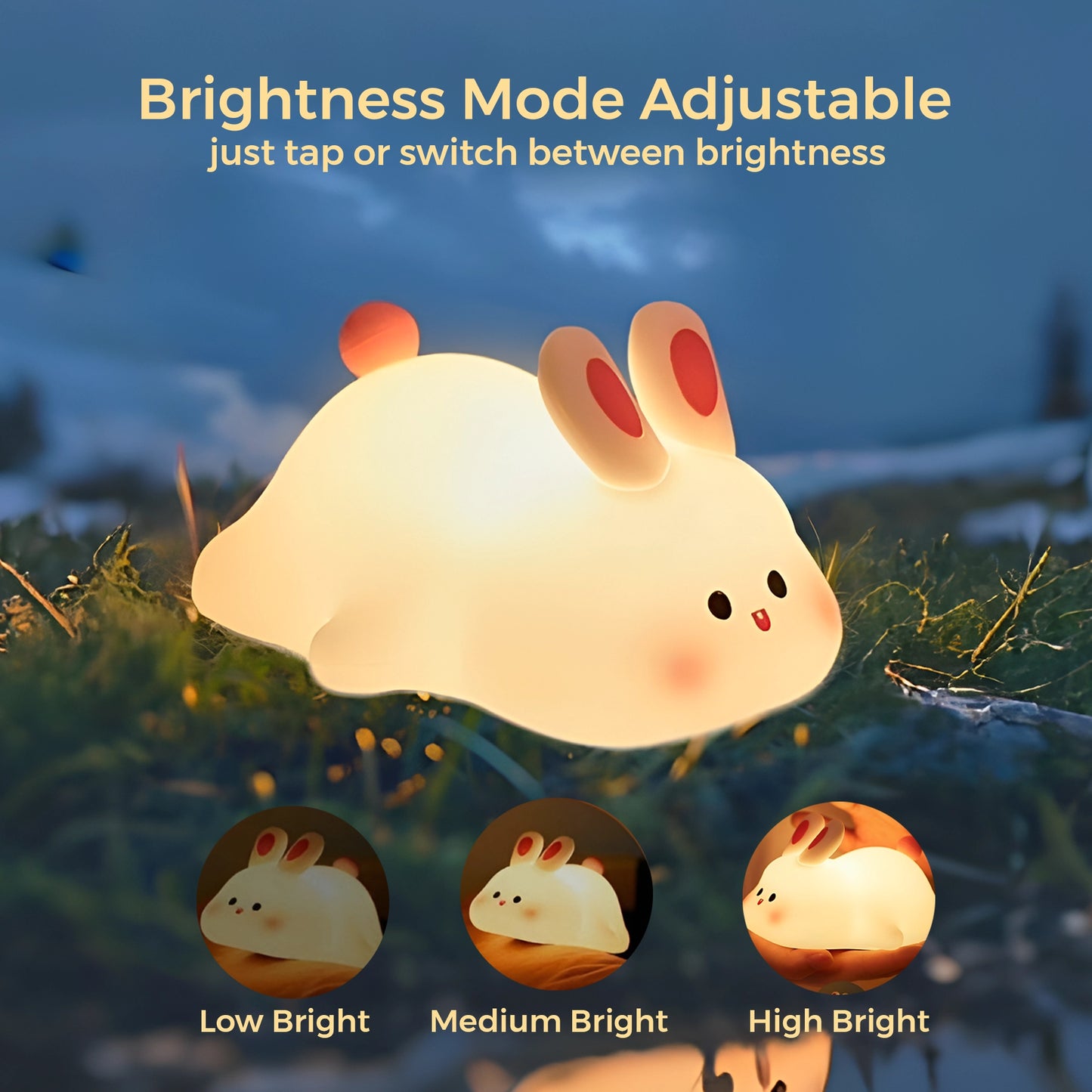 Cute Bunny Silicone Night Lamp | Squishy Rabbit Touch Lamp with 3 Level Dimmable Light | USB Rechargeable