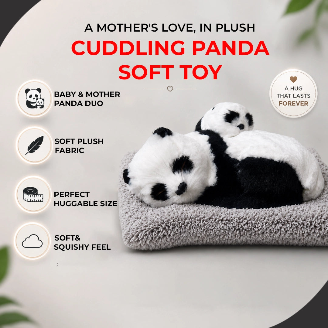 Mother & Baby Panda Soft Toy | Cute Cuddling Duo Panda Plush Toy with Cushion