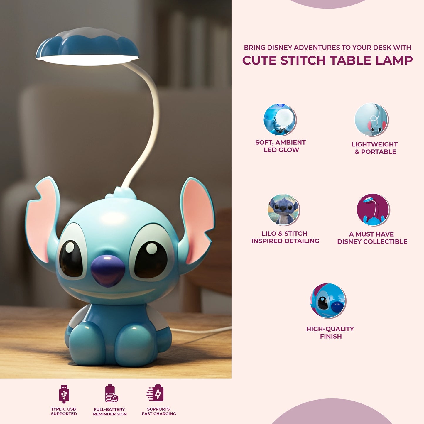 Stitch Table Lamp | Lilo & Stitch Disney Collectible Decor Lamp