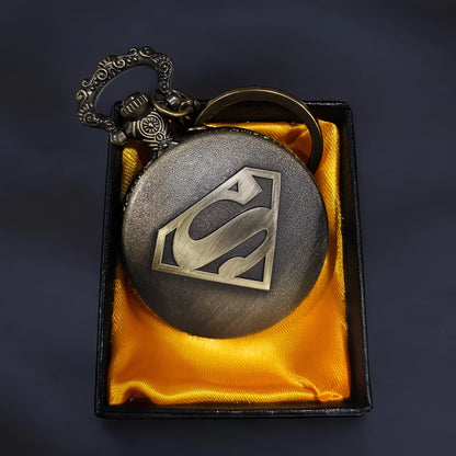 Superman Engraved Vintage Pocket Watch Keychain