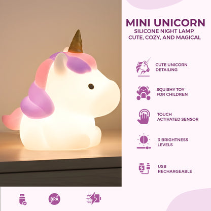 Cute Rainbow Unicorn Silicone Night Lamp | Squishy Dimmable LED Light Toy For Kids