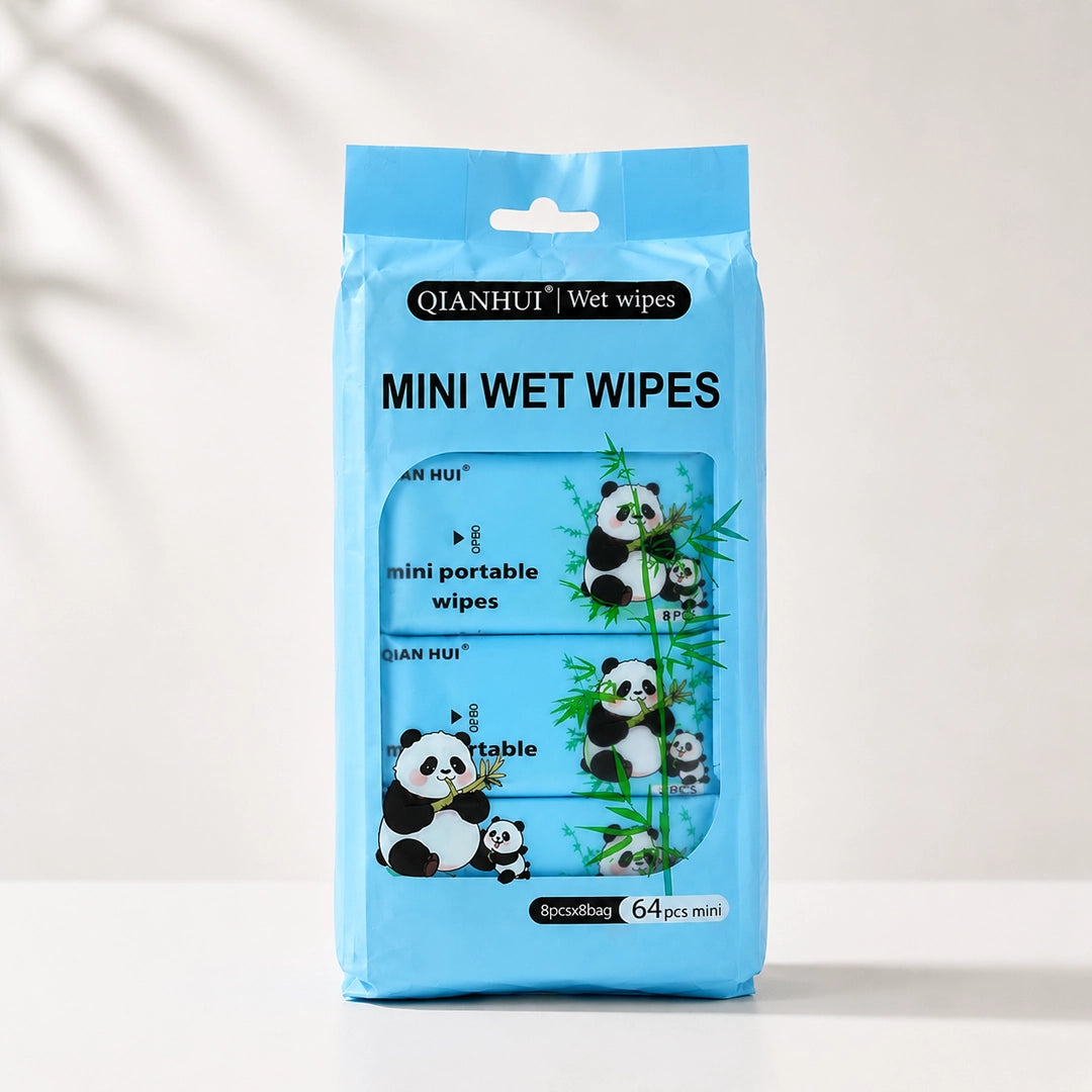 Panda Mini Wet Tissue Wipes | Vitamin E | 64 Small Pcs