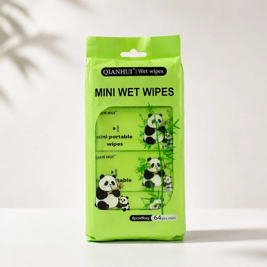 Panda Mini Wet Tissue Wipes | Vitamin E | 64 Small Pcs