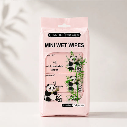 Panda Mini Wet Tissue Wipes | Vitamin E | 64 Small Pcs