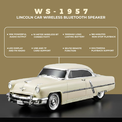WS-1957 Lincoln Car Wireless Bluetooth Speaker | 10W Audio Output Portable Mini BT Music Sound System | 1500mAh Rechargeable Battery