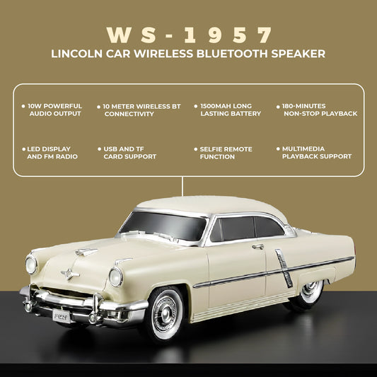 WS-1957 Lincoln Car Wireless Bluetooth Speaker | 10W Audio Output Portable Mini BT Music Sound System | 1500mAh Rechargeable Battery
