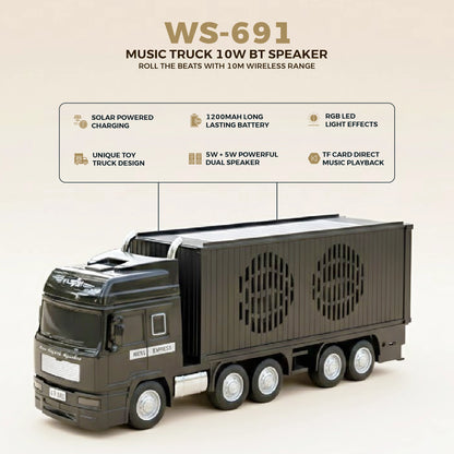 WS-691 Wireless Truck Mini Multimedia Bluetooth Speaker | Solar Powered Charging | 10W Output | 1200mAh Rechargeable Battery