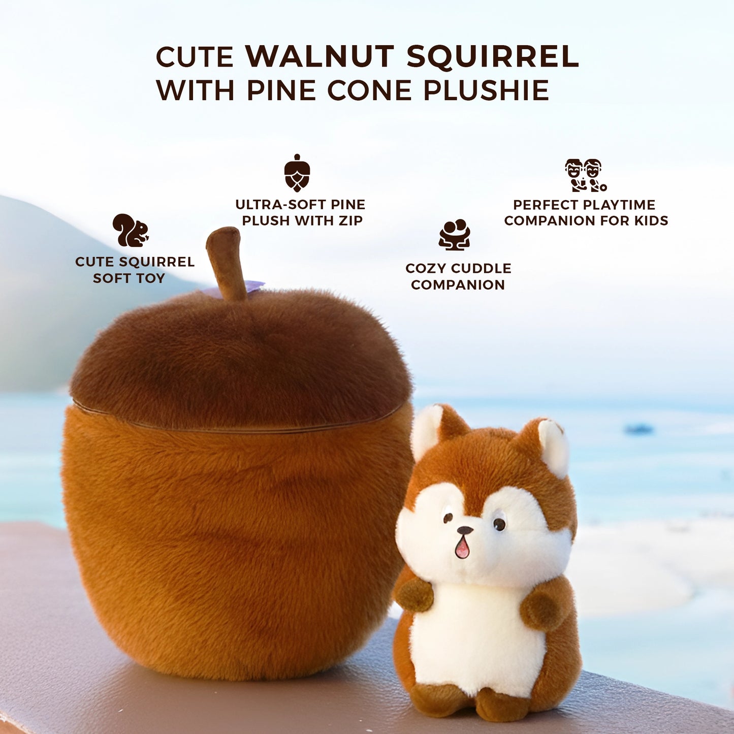 Walnut Squirrel Soft Toy with Pine Cone Plush | 40 cm