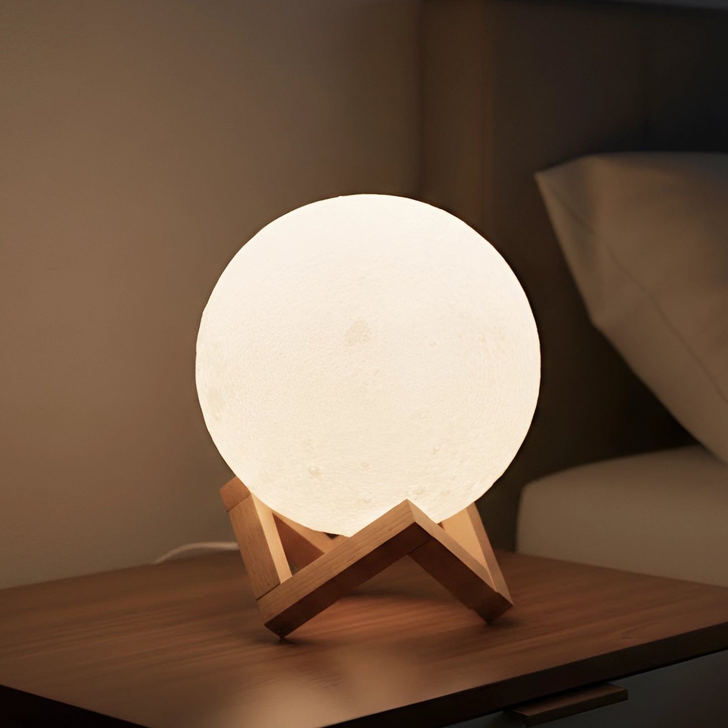 3D Moon Light Table Lamp | USB Rechargeable | White, 20 cm