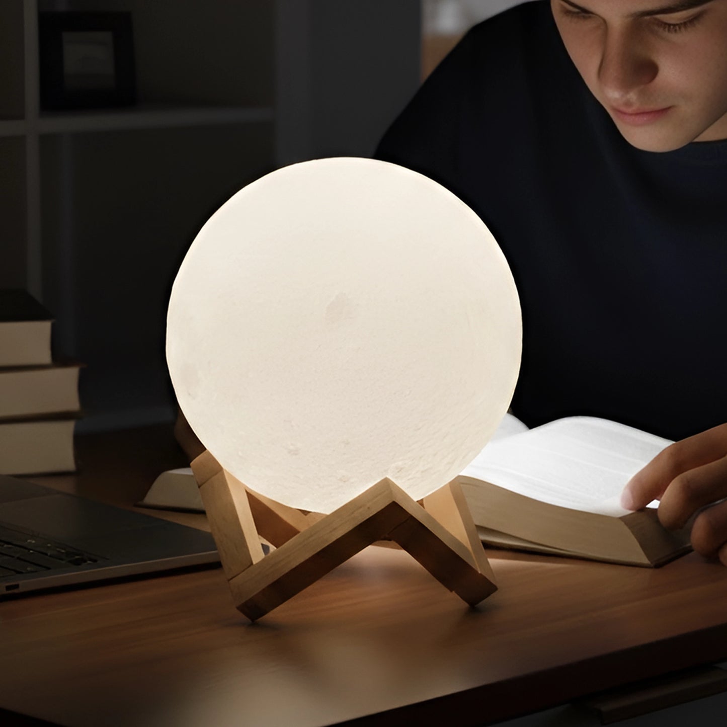 3D Moon Light Table Lamp | USB Rechargeable | White, 20 cm