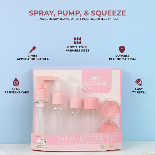 Refillable Leak-Proof Container Bottles Set | Toiletry Essentials Plastic Bottle Kit for Travel | 7 Pcs