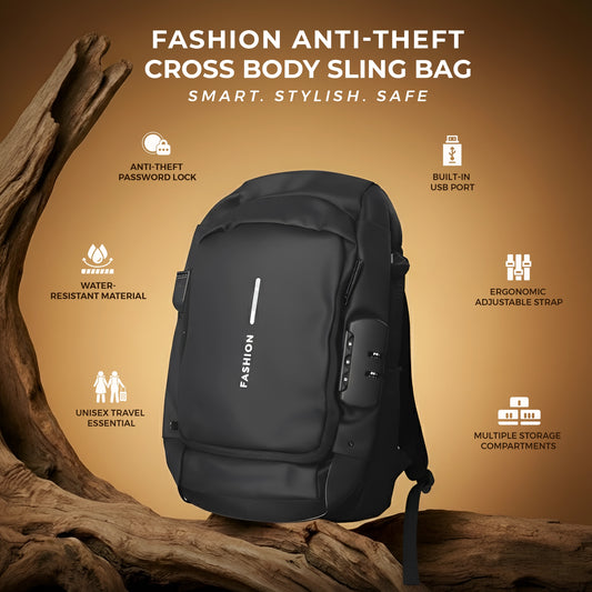 Fashion Anti-Theft Cross-Body Sling Bag for Men | USB Charging & Password Lock | Small Travel Water-Resistant Bag